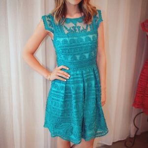 Yoana Baraschi Anthropologie teal lace dress 00 p